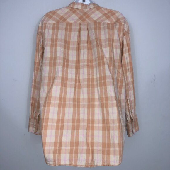 JCrew Flannel Shirt Womens 2 Peach Friday Plaid Relaxed-Fit Featherweight Cotton - Picture 4 of 9